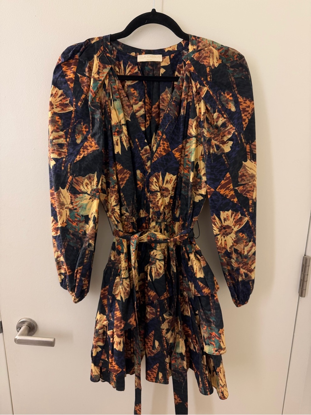 Ulla Johnson Navy Floral Wrap Dress with Belt